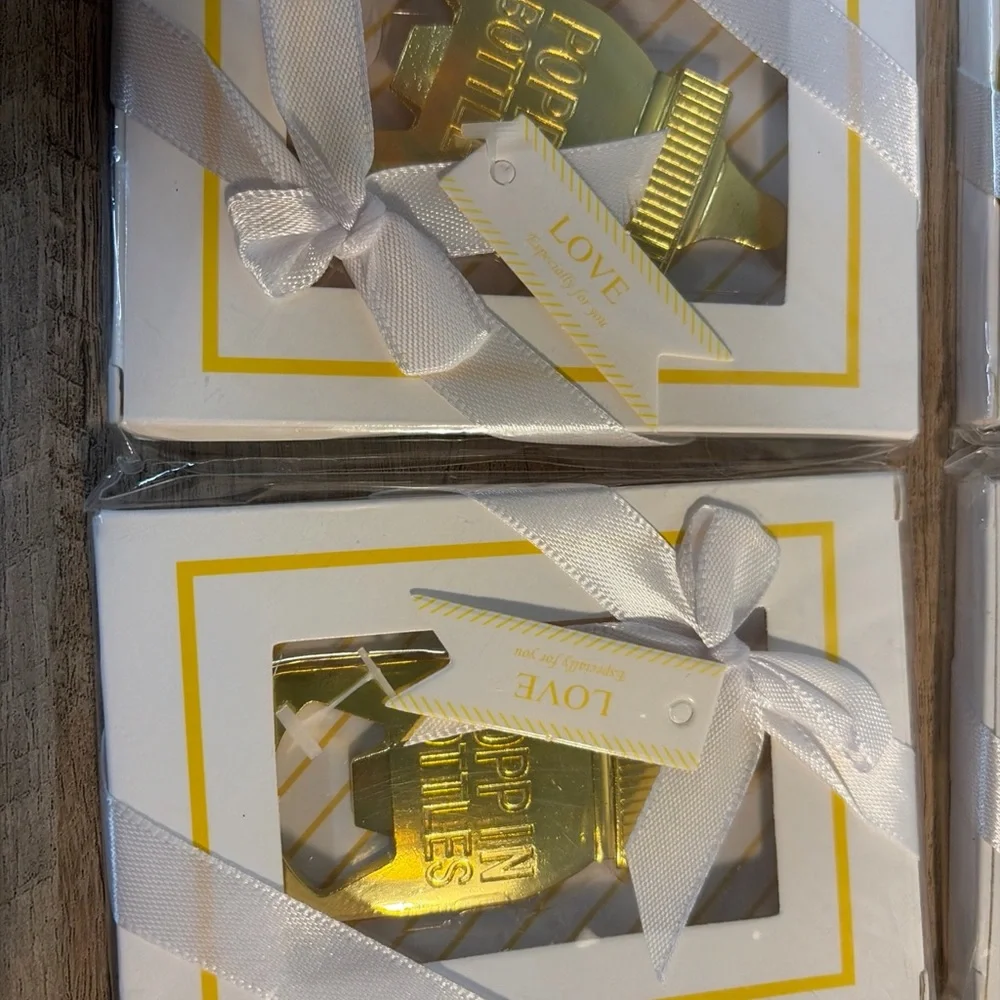 Gold “Poppin Bottles” Baby Bottl, Bottle Opener Party Favors Set of 7
